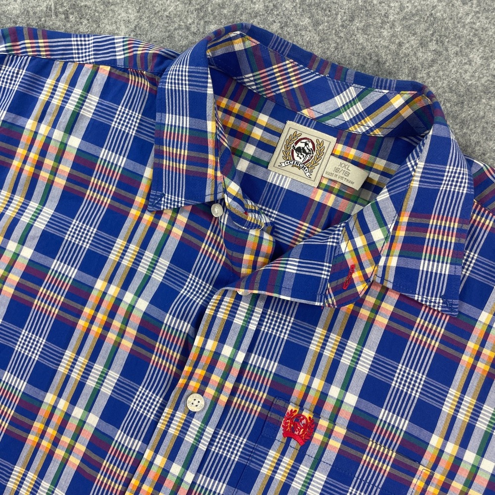 Cinch Boys Button Down Shirt XXL 16x16 Blue Plaid Long Sleeve Cotton Cowboy